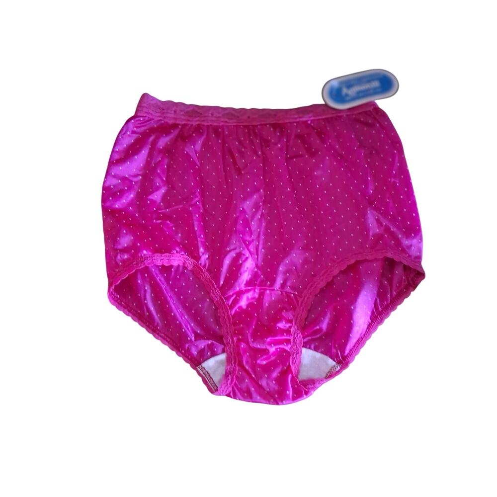 Sylray nwt vintage panties womens 5 USA nylon pink polka dot lace Dupont Antron